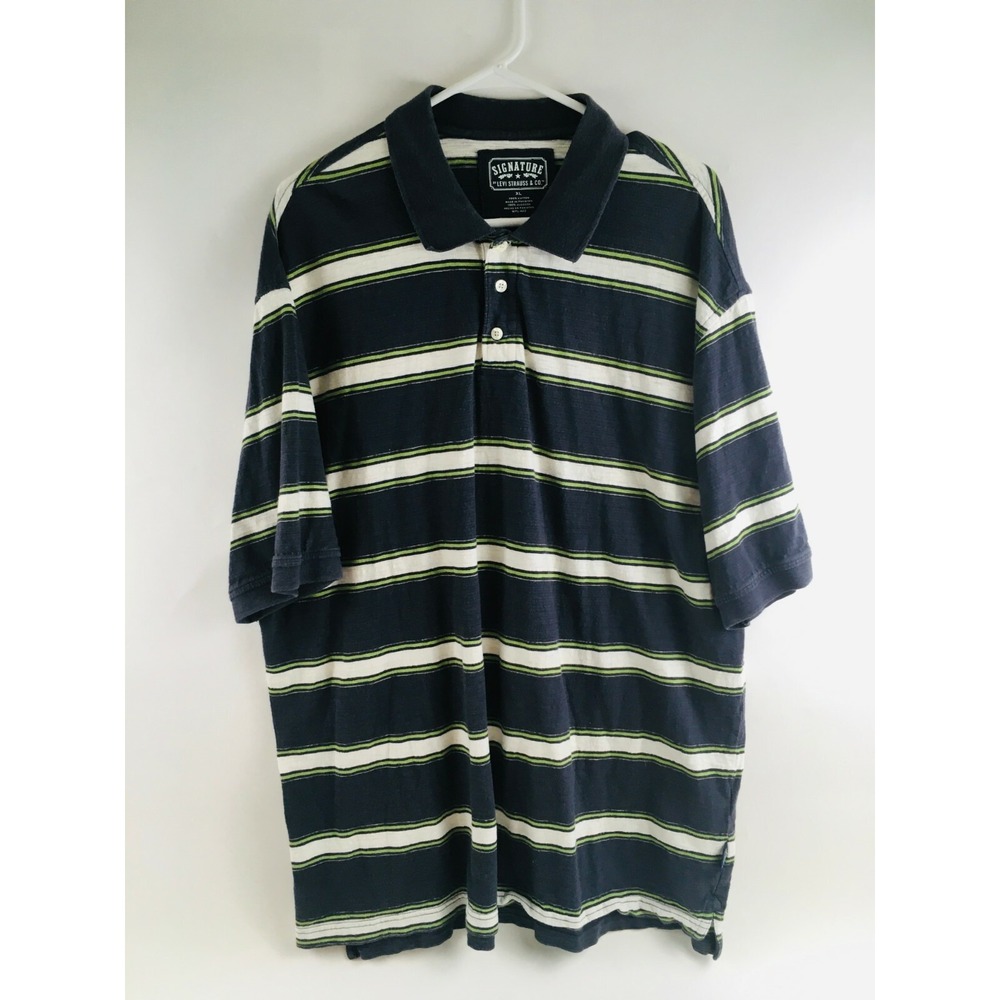 Levi Strauss & Co Polo Shirt Men's Size XL ¼ Button Striped Collared Sort Sleeve